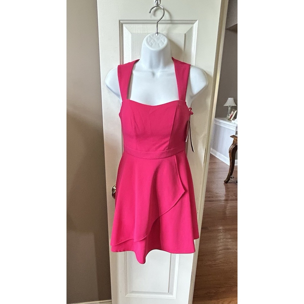 My Michelle Fuschia Square Neck‎ Short Summer Fit & Flare Dress Size 1 NWT
